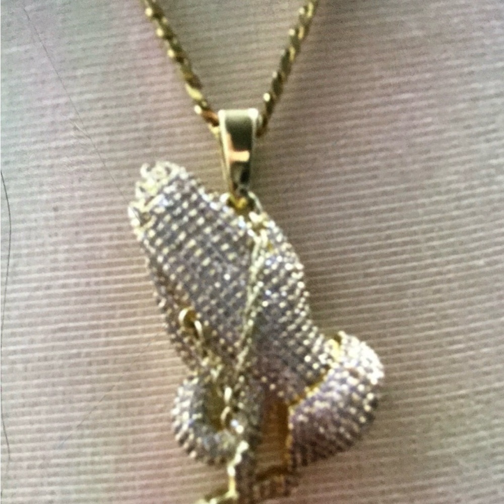 Gold and Silver Praying Hands Pendant Necklace
